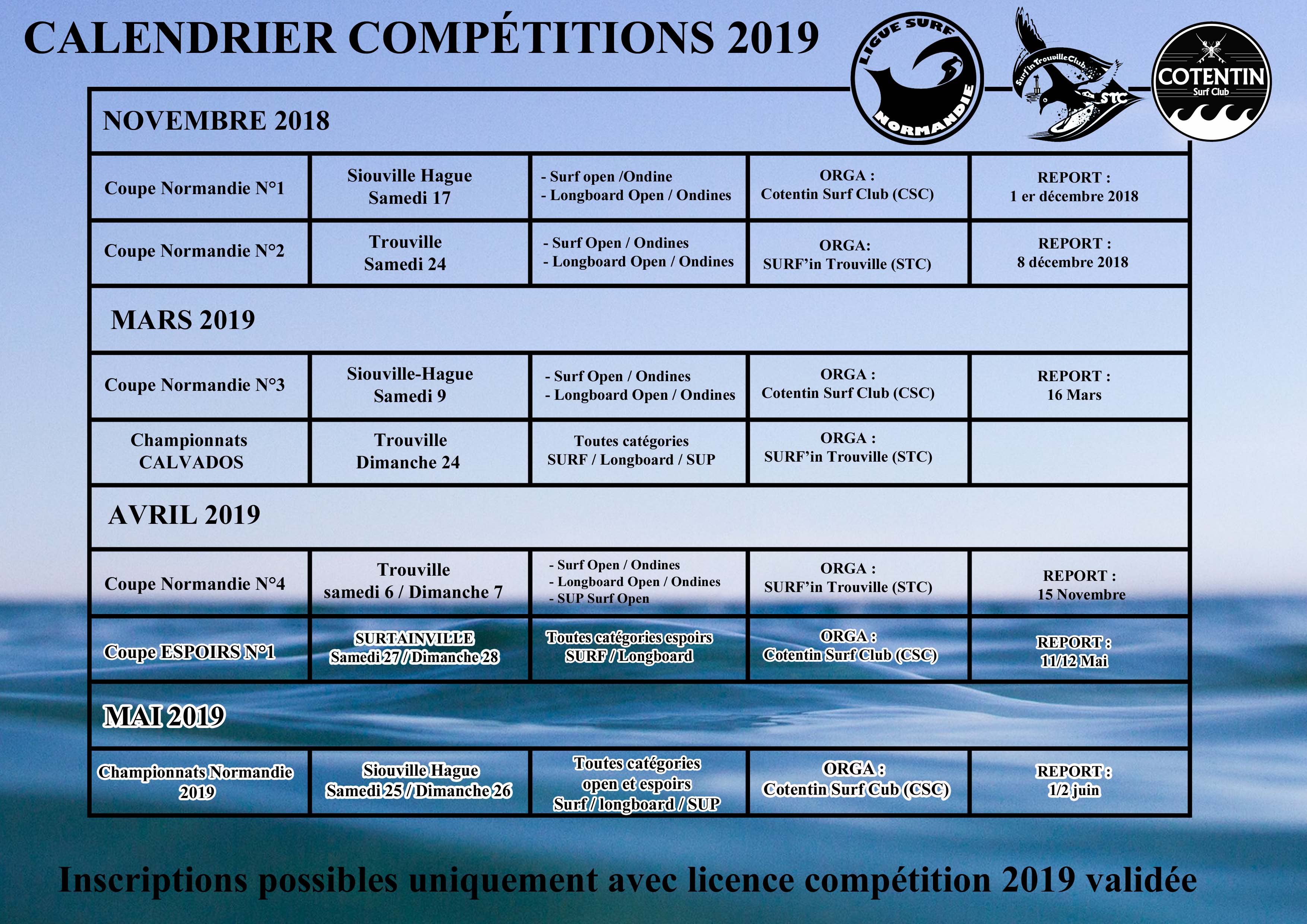 Calendrier des compétitions 2019 1 ère partie Calendrier des compétitions 2019 1 ère partie