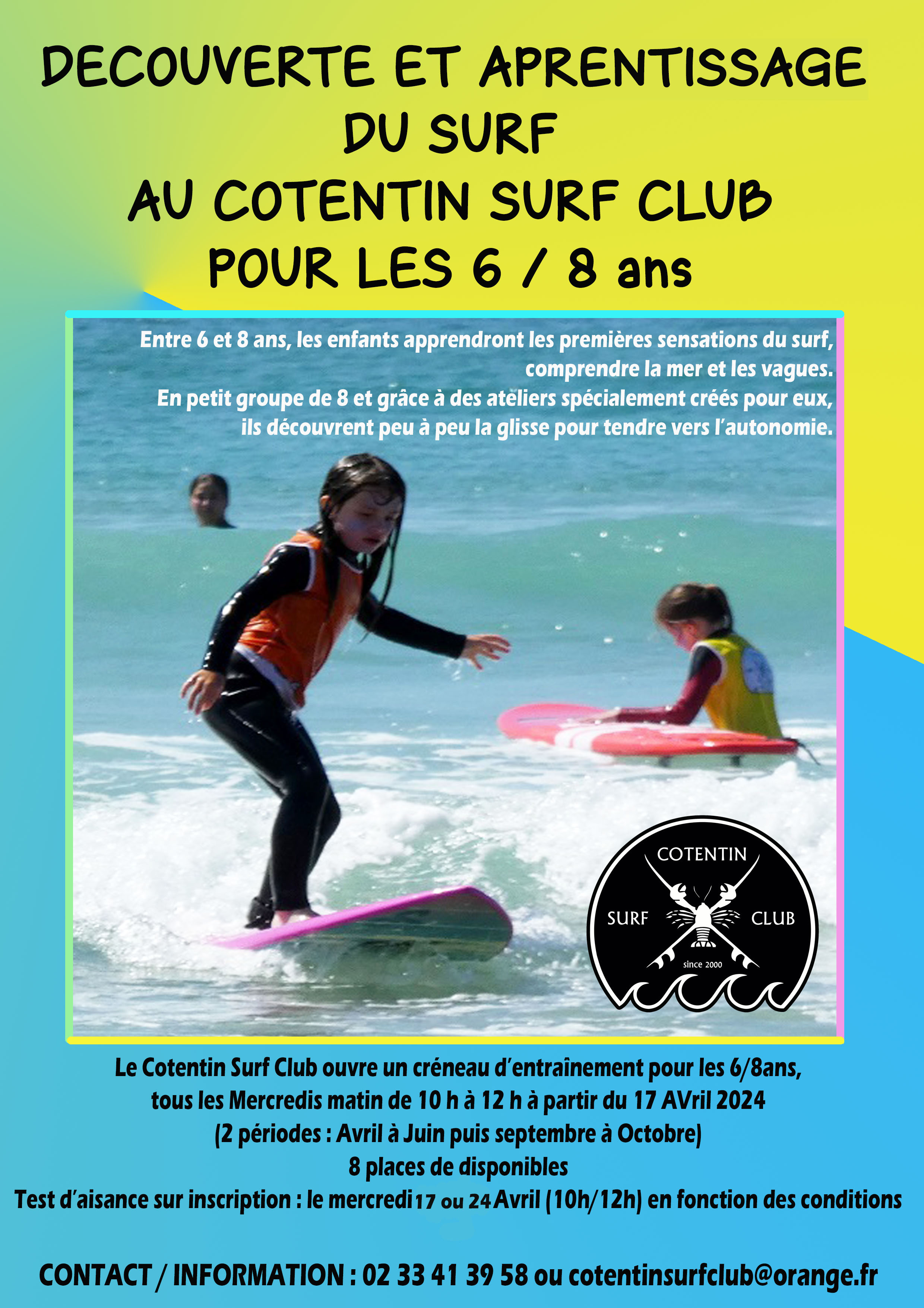 Entraînements SURF pour les 6/8 ans au COTENTIN SURF CLUB